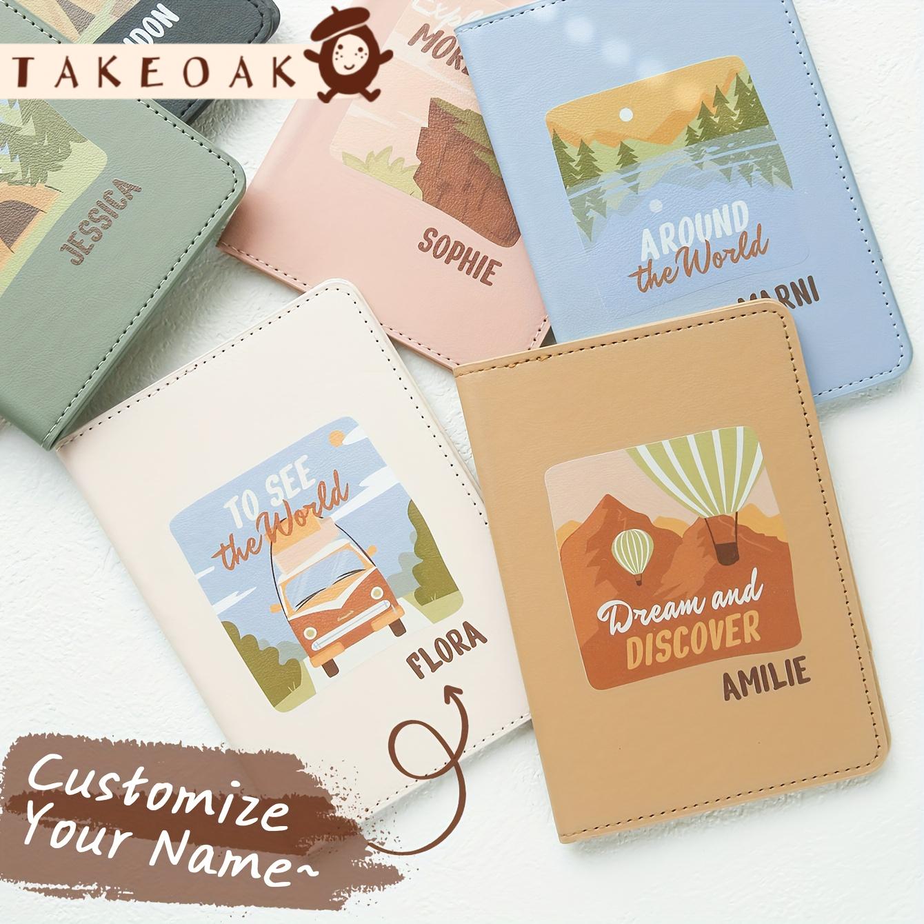 Outdoor Adventure Names - Personalisierter Leder-Reisepasshalter mit Retro-Reise- und Landschaftsdruck,