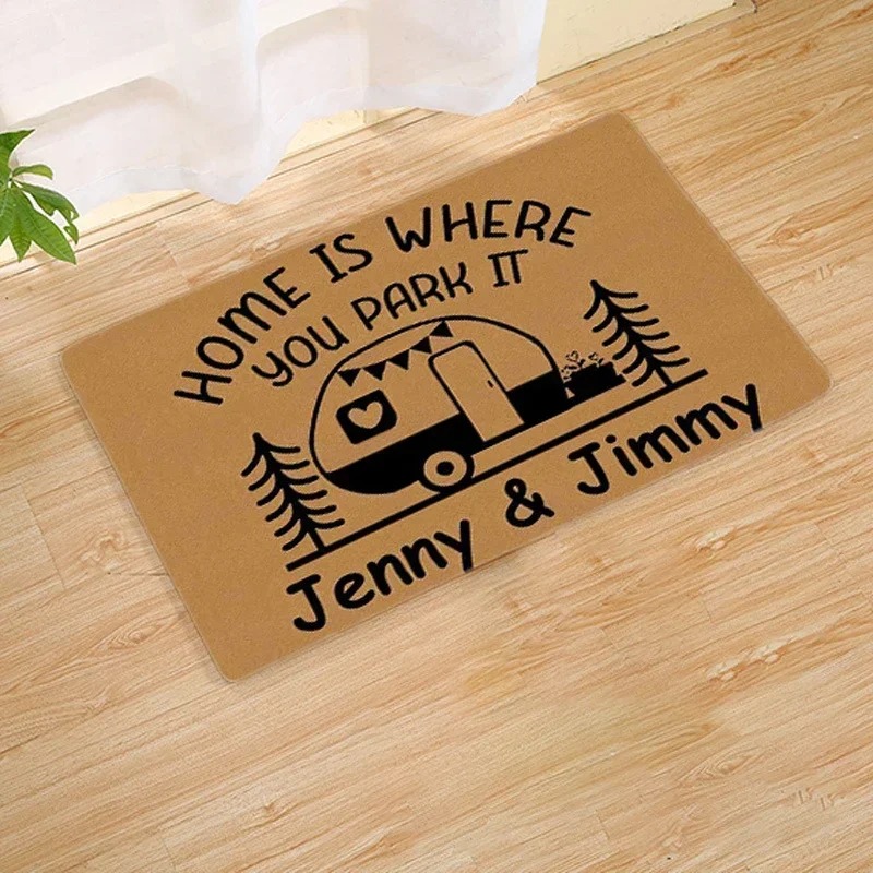 Outdoor Adventure Names - Gemusterte Bodenmatte für Wohnwagen, RV-Camping, Wald-Grafik-Dekor-Teppich,